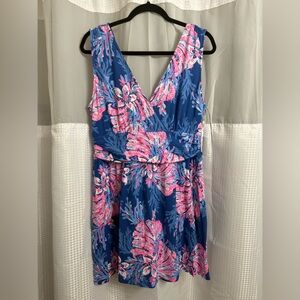 Lilly Pulitzer Blue and Pink Floral V-Neck One Piece